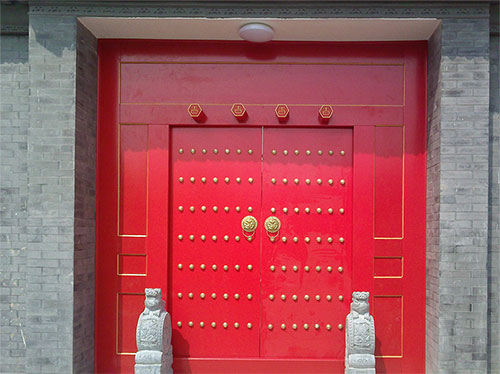 平坝中国传统四合院系列朱红色中式木制大门木作